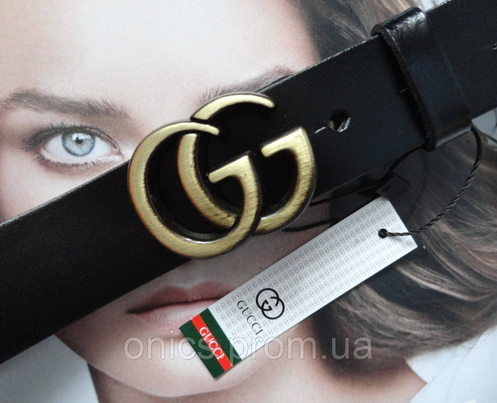 Женский черный кожаный ремень Gucci 3 см пряжка бронза хорошее качество - фото 4 - id-p1997775959