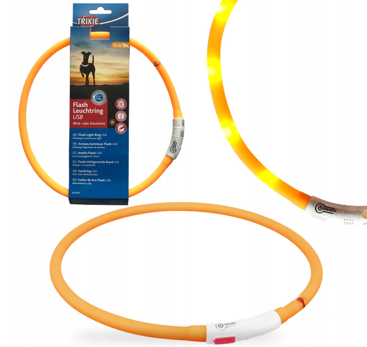 Trixie TX-12646 нашийник (USB) світловий для собак 70 см/ø 10 мм, 3,5 годин