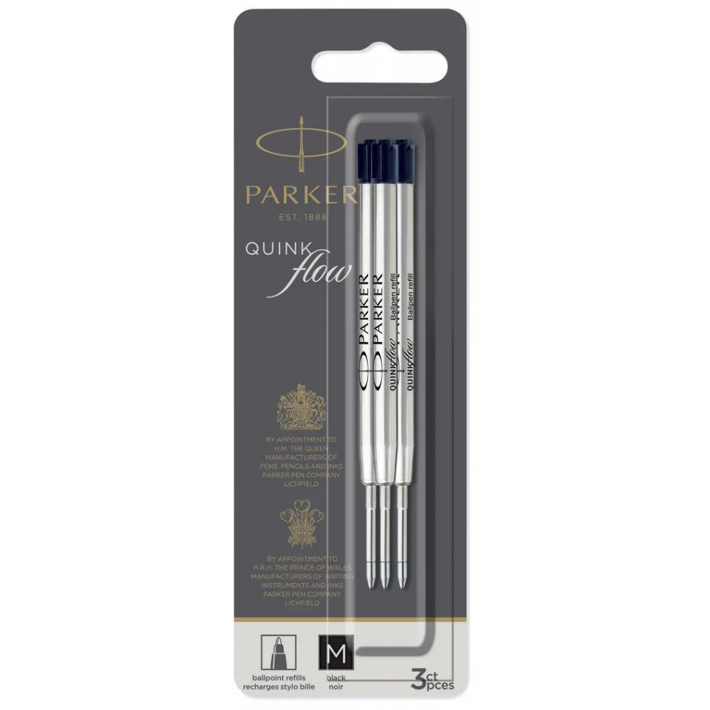 Стрижні Parker QuinkFlow кулькові чорні M 1 мм блістер 3 шт. (10 232BK3)