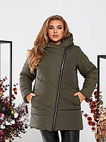 Зимова жіноча стьобана подовжена куртка великих розмірів із капюшоном (р.52-56). Арт-3269/26
