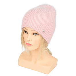 В'язана жіноча шапка біні з ангори Linda колір рожевий