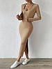 Весняне Трикотажне жіноче по фігурі сукня з розрізом на бретелях в тон з кофтою Колір Бежевий, фото 6