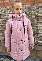 Зимнее пальто-куртка на девочку модель 6, пудра 122