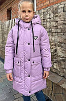 Зимнее пальто-куртка на девочку модель 6, сиреневый 122