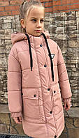 Зимнее пальто-куртка на девочку модель 6, беж 122