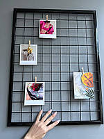 Черный настенный органайзер Мудборд сетка в рамке для заметок и фотографий размером 60x45 см доска настроения