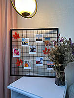 Черный настенный органайзер Мудборд сетка в рамке для заметок и фотографий размером 60x60 см доска настроения