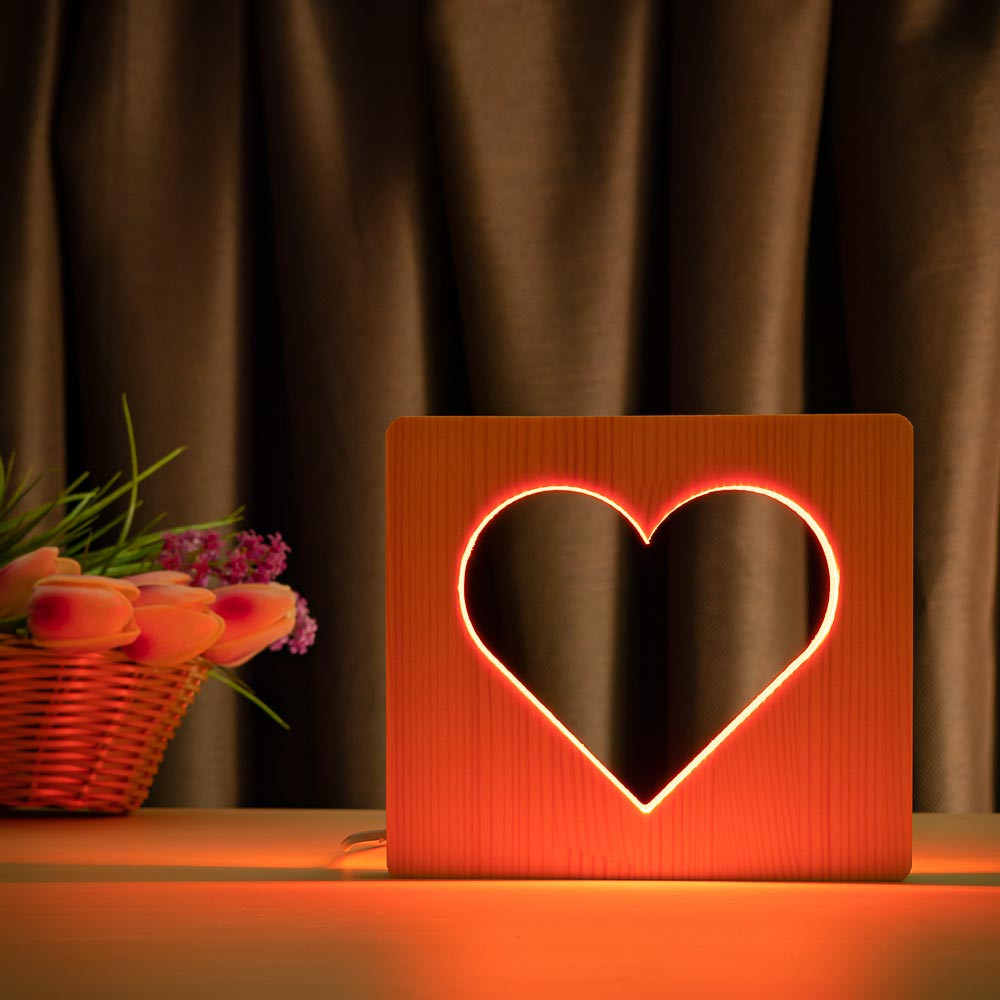 Светильник ночник ArtEco Light из дерева LED "Сердце" с пультом и регулировкой цвета, RGB - фото 5 - id-p1997788491
