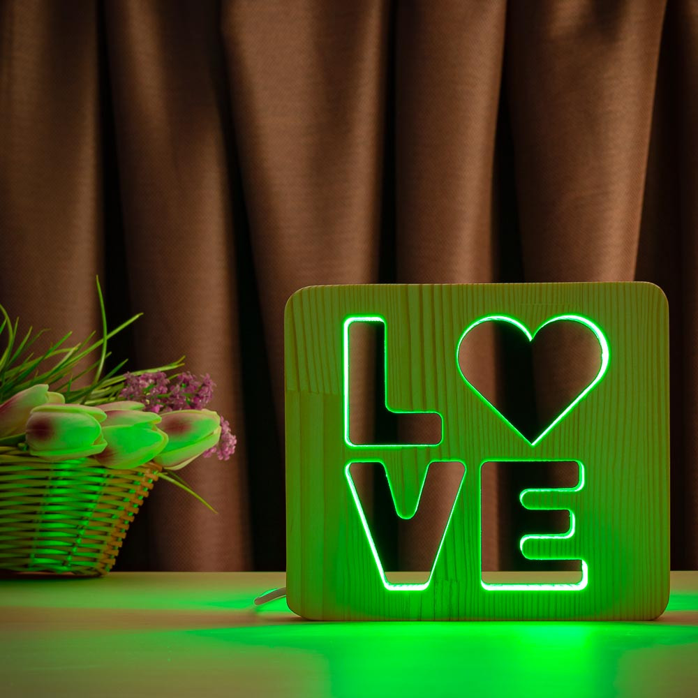 Светильник ночник ArtEco Light из дерева LED "LOVE" с пультом и регулировкой цвета, RGB - фото 3 - id-p1997788494