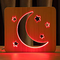Светильник ночник ArtEco Light из дерева LED "Месяц и звезды" с пультом и регулировкой цвета, RGB