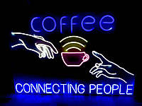 Неоновая вывеска для кофейни COFFEE CONNECTING PEOPLE (900х600)
