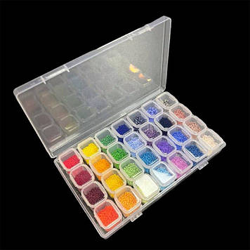 Прозорий органайзер, контейнер з бісером Preciosa, подарунковий набір для рукоділля на 28 ячеєк