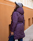 Зимова Куртка жіноча батал подовжена з капюшоном і поясом, фото 7