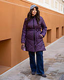 Зимова Куртка жіноча батал подовжена з капюшоном і поясом, фото 6