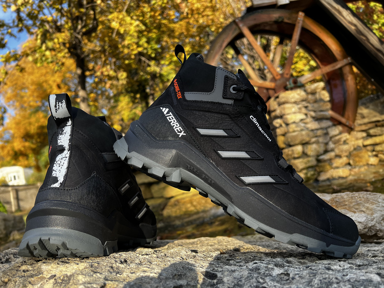 Зимові шкіряні черевики, кросівки термо, Adidas Clima Gore-Tex Black, фото 1