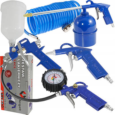 Набір пневмоінструментів DEGET (Фарбопульт / Продувний пістолет / Шланг / Підкачування шин / Миючий пістолет)