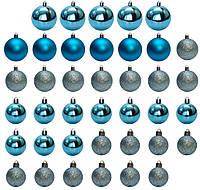 Набор елочных шаров, 39 шт, D4-8 см, бирюзовый, мікс, пластик (892647)