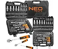 Набір інструментів Neo Tools 108 елементів 1/2 та 1/4 хром-ванадієва сталь