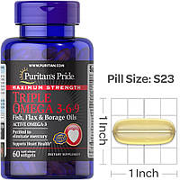 Омега-3-6-9 жирные кислоты Puritan's Pride Maximum Strength Triple Omega 3-6-9 60 капс рыбий жир Vitaminka