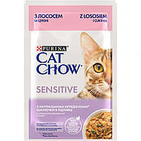 Вологий корм для кішок Purina Cat Chow Sensitive з лососем та цукіні в желе 85г (8445290426574)