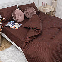 Двуспальное (Євро) постельное белье KrisPol, страйп-сатин на резинке 551420-3, (шоколад)