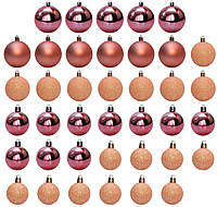 Набор елочных игрушек - шары, 39 шт, D4-8 см, красно-розовый, микс, пластик (892654)