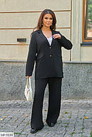 Костюм брючный женский деловой красивый пиджак на пуговицах и расклешенные брюки палаццо размеры батал 48-58