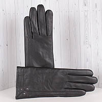 Перчатки женские кожаные L012-1T черные демисезонные L / 7.5" / 19 см.