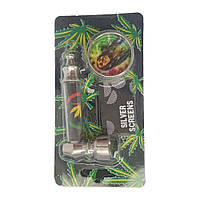 Трубка куряча + гриндер для подрібнення тютюну Lighter HL-YD-305 Конопля Silver Black (10915-hbr)