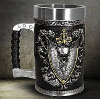 Кружка воина, пивной бокал череп и меч, 3D чашка с черепом, цвет серебро