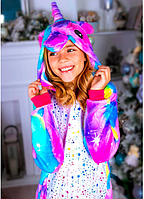 Кигуруми детский единорог Искорка радужный плюшевый с молнией, пижама кегуруми единорожка для девочки 100-140