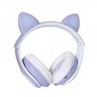 Беспроводные наушники с кошачьими ушками накладные с подсветкой Bluetooth 5.0 10м 400mAh фиолетовые