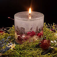 Декоративна гелева свічка Чародійка 502-1 циліндр з сухоцвітами