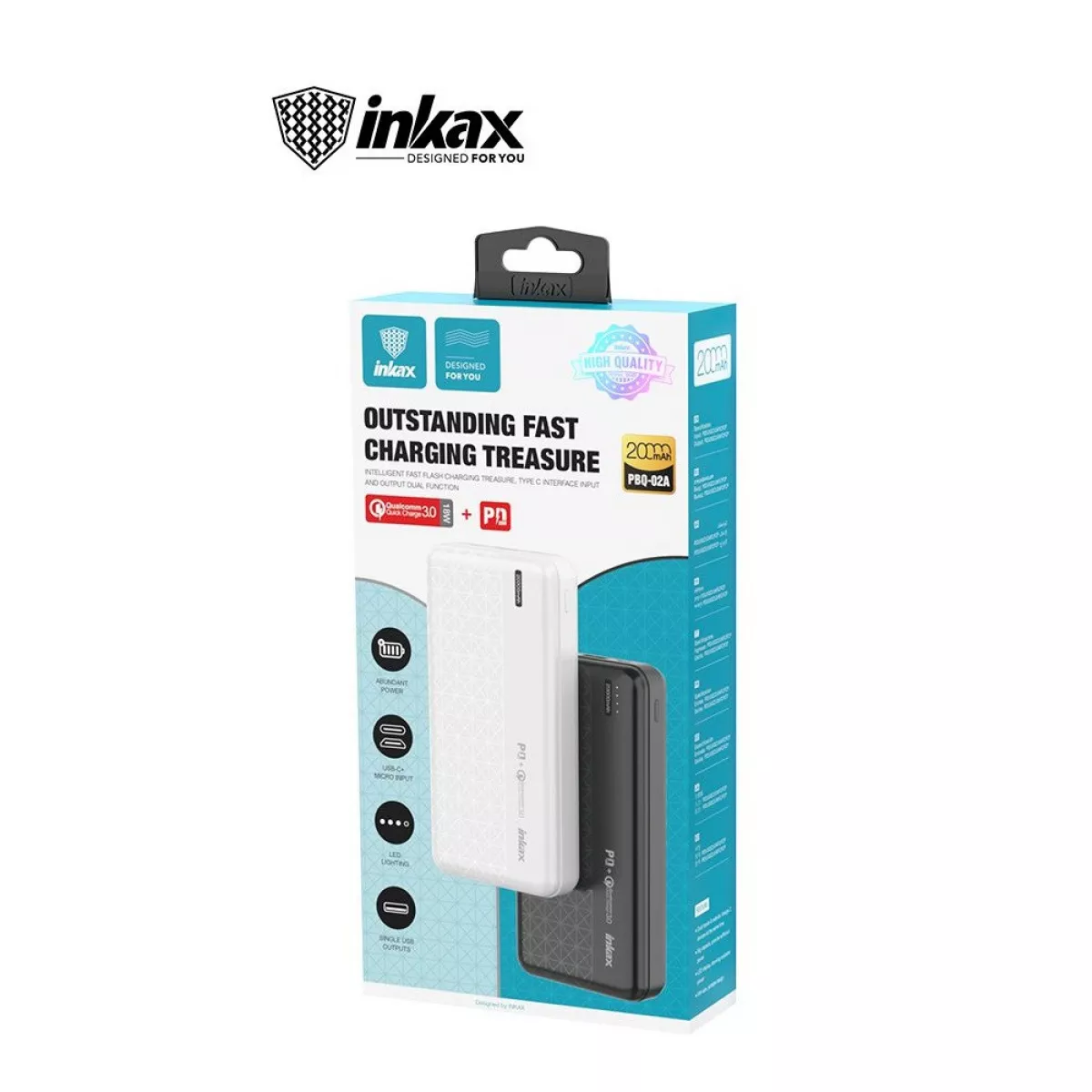 Повербанк Inkax Power Bank 20000 mAh PB-02A Зовнішній акумулятор зі швидким заряджанням