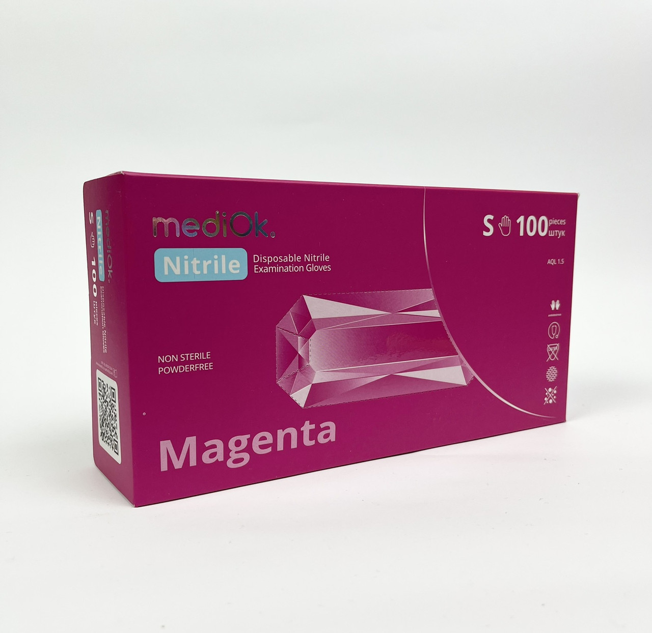 Рукавички нітрилові Mediok, розмір S, маджента, 100 шт