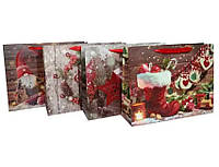 Подарунковий пакет картон 200грм, "Новорічні прикраси" мікс 4 види, 39 *30 *11см 4 шт. в упаковке