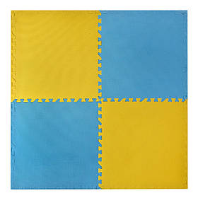 Килимок-пазл EVA жовто-блакитний деталь 58,2*58,2*0,8см 4 деталі, килимок 114,7*114,7*0,8см /15/ (K89406)