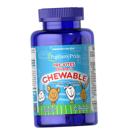 Вітаміни для дітей Puritan's Pride Children's Chewable 100 waffers orange, фото 1