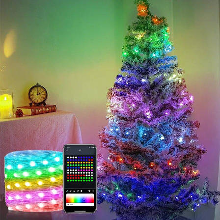 Світлодіодна вулична LED гірлянда Smart Bluetooth APP USB RGB Color 10M / 100LEDs, фото 1