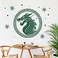 Новый год декор Наклейки Символ года Дракон Круг Снежинки Новый год 2024 Набор М 60см матовая Зеленый