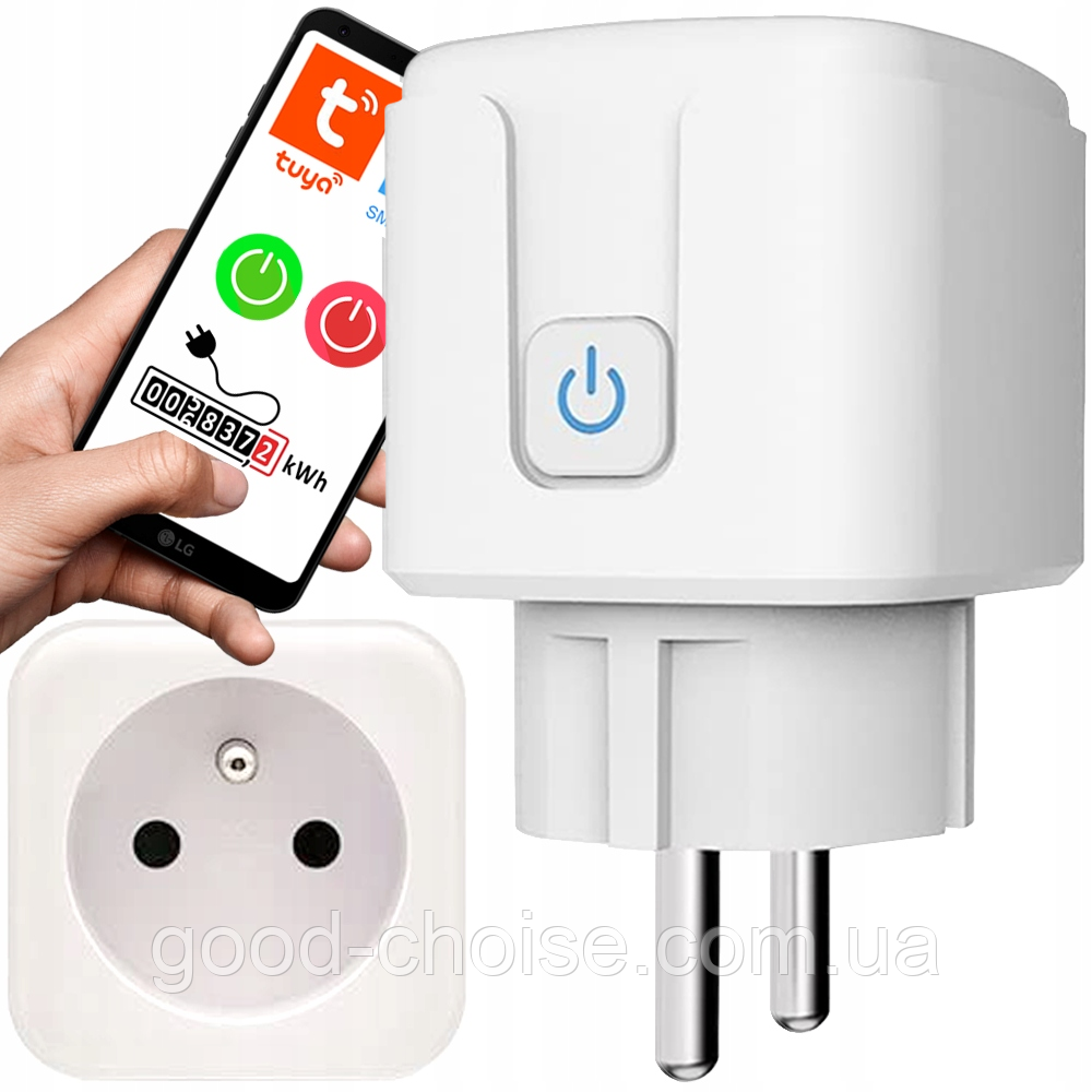 Розумна WiFi розетка 20А з лічильником електроенергії Tuya Smart 4400Вт, Біла / Смарт розетка з таймером