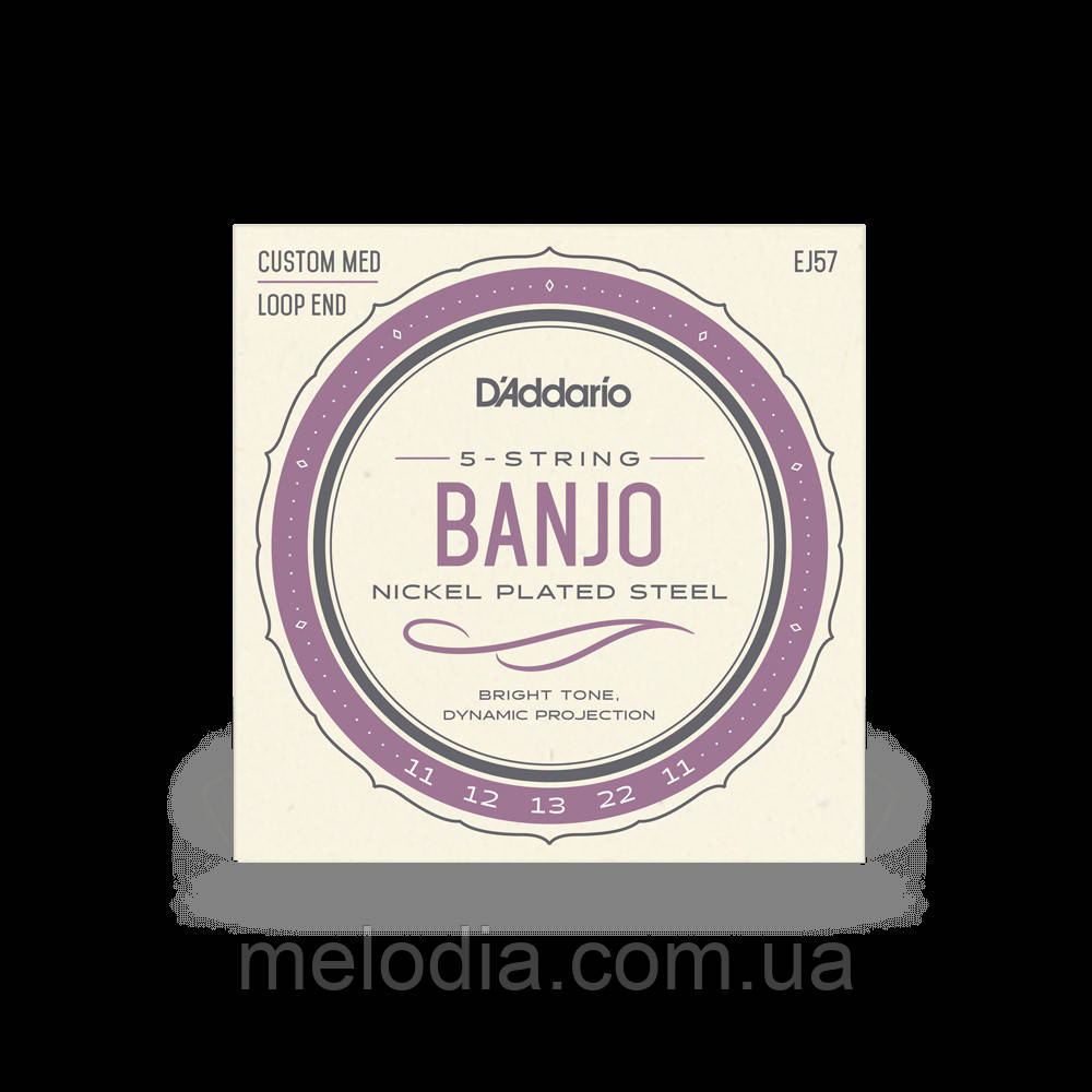 Струни для банджо, 5 струн, Custom Medium, нікель D'ADDARIO EJ57