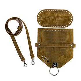 Комплект для сумки Монік зі шкіри, колір Гірчична рептилія