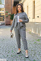 Костюм брючный женский классический деловой вельветовый в клетку с пиджаком больших размеров 50-56 арт 41787