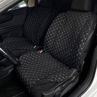 Накидки на сиденье автомобиля с алькантары полный комплект в салон PREMIUM черная с белой прошивкой широкая