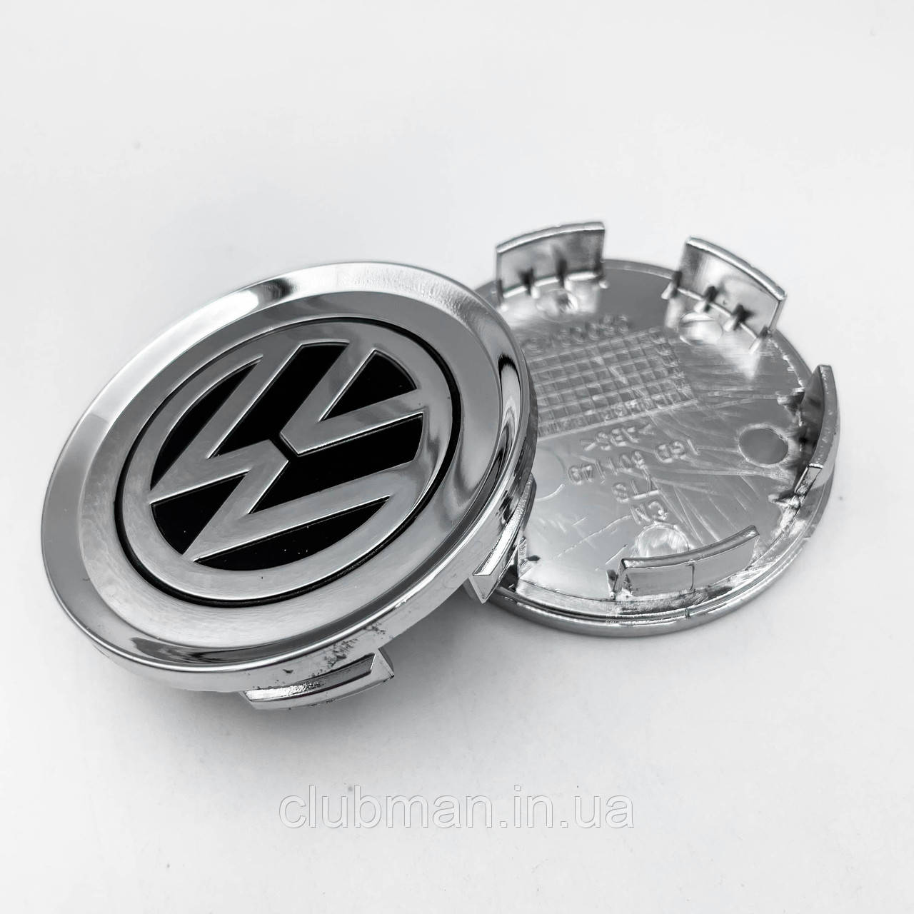 Ковпачки (заглушки) на литі диски  VW (Фольксваген) 58 мм Чорний лого, Хром  (1GD601149)