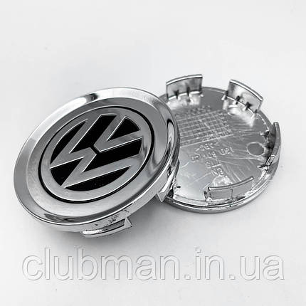 Ковпачки (заглушки) на литі диски VW (Фольксваген) 58 мм Чорний лого, Хром (1GD601149), фото 1