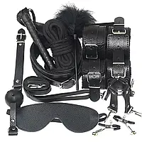 Набір для БДСМ ігор з еко шкіри, набір для зв'язування, комплект для гри у зв'язування