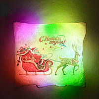 Подушка ночник С Новым Годом - светящаяся подушка С Новым годом - новогодний подарок Мех плюш