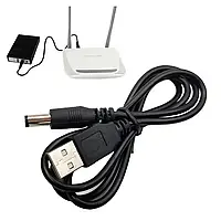 Кабель питания 12V для роутера / модема USB DC, 1м, Черный / Шнур для Wifi роутера / USB кабель для роутера